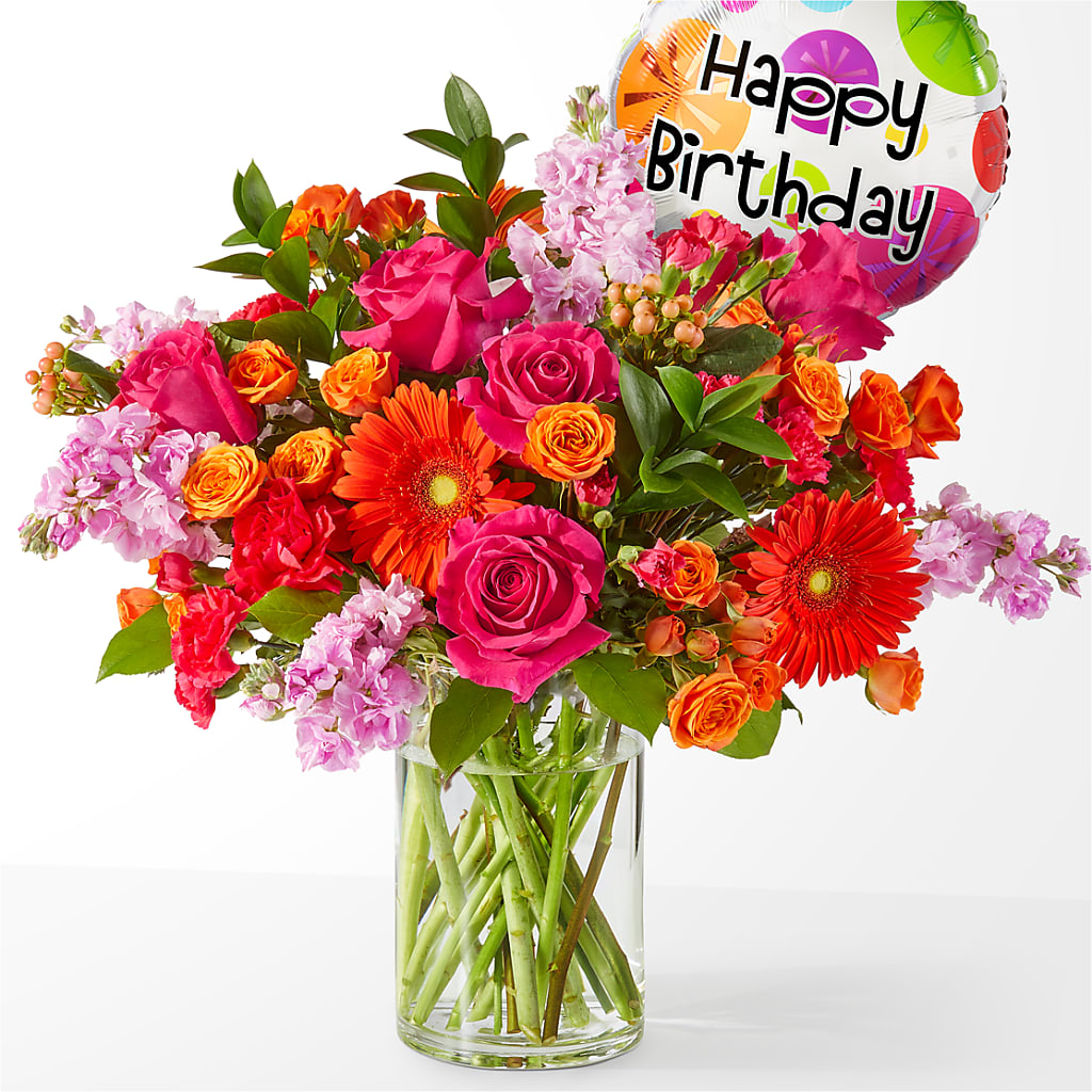 Fiesta Bouquet with Birthday Balloon – Towne Florist, Lumberton NC
