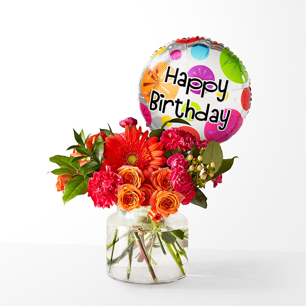 Fiesta Bouquet with Birthday Balloon – Towne Florist, Lumberton NC