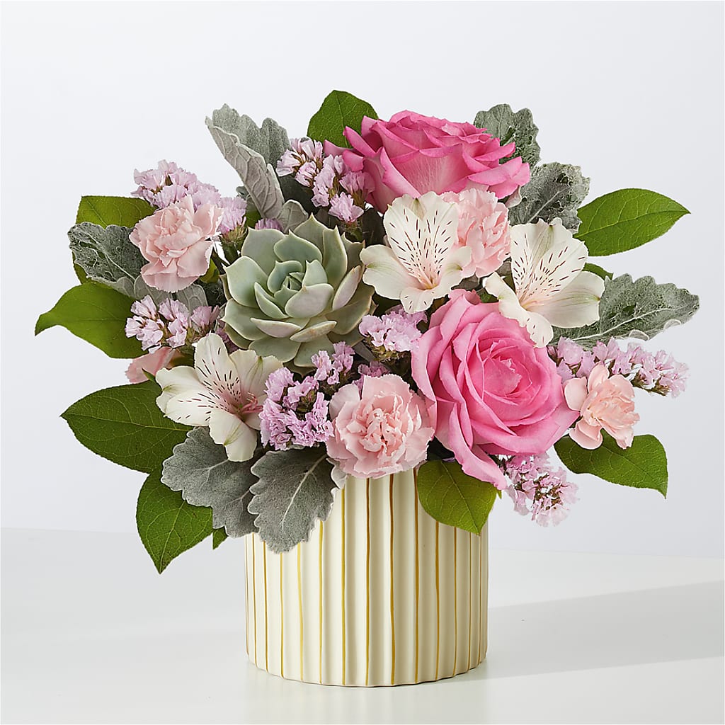 Dusty Rose Bouquet with Ivory Vase – Towne Florist, Lumberton NC