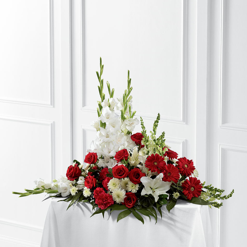 Crimson & White Arrangement – Towne Florist, Lumberton NC