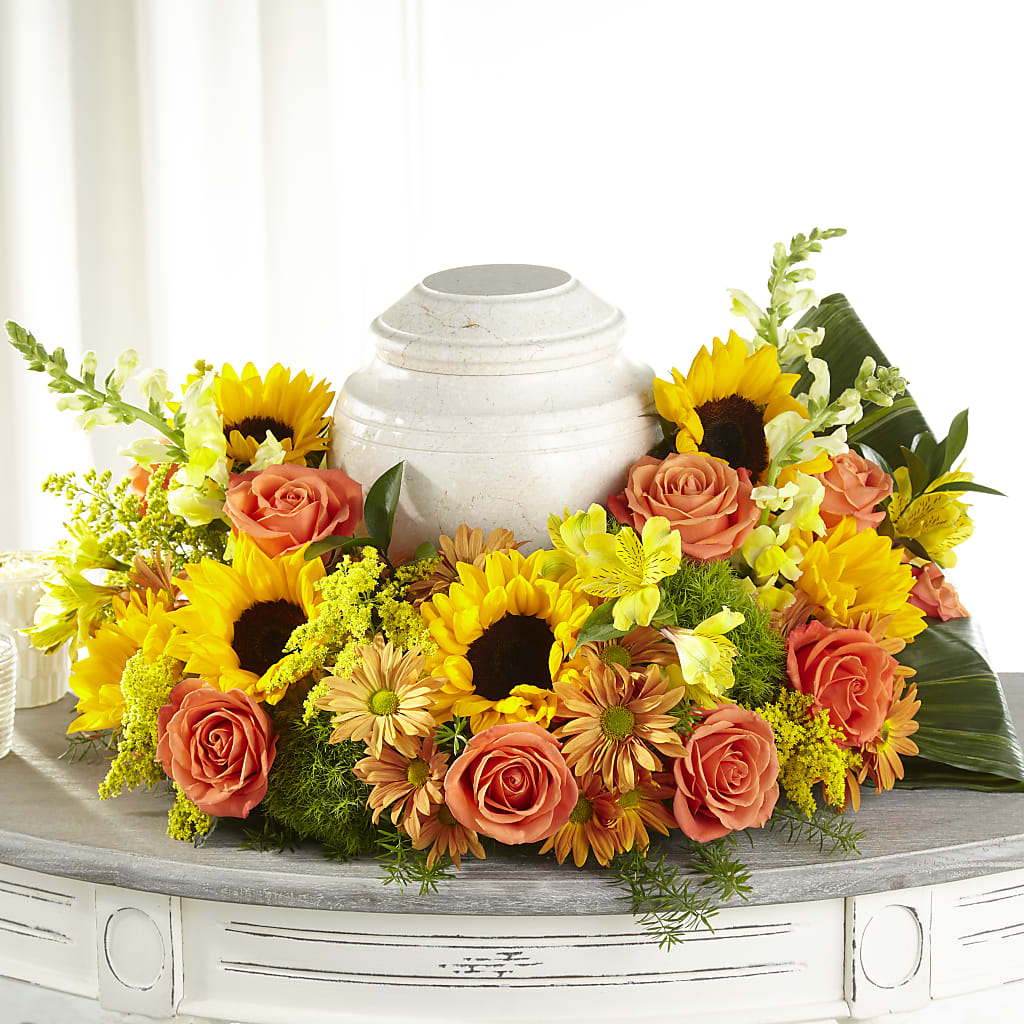 Faithful Sunflower Cremation Adornment – Towne Florist, Lumberton NC
