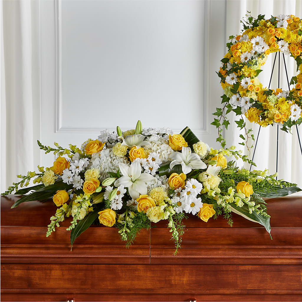 Golden Harmony Casket Spray – Towne Florist, Lumberton NC
