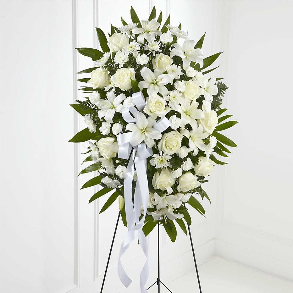Exquisite Tribute Standing Spray-White Ribbon – Towne Florist, Lumberton NC