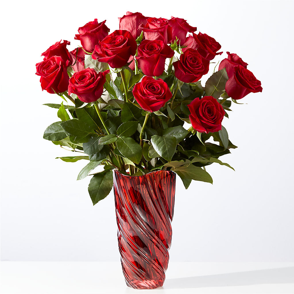 Classic Love Red Rose Bouquet with Luxe Swirl Vase – Towne Florist, Lumberton NC