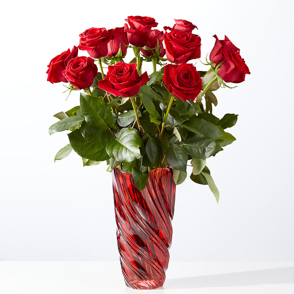 Classic Love Red Rose Bouquet with Luxe Swirl Vase – Towne Florist, Lumberton NC